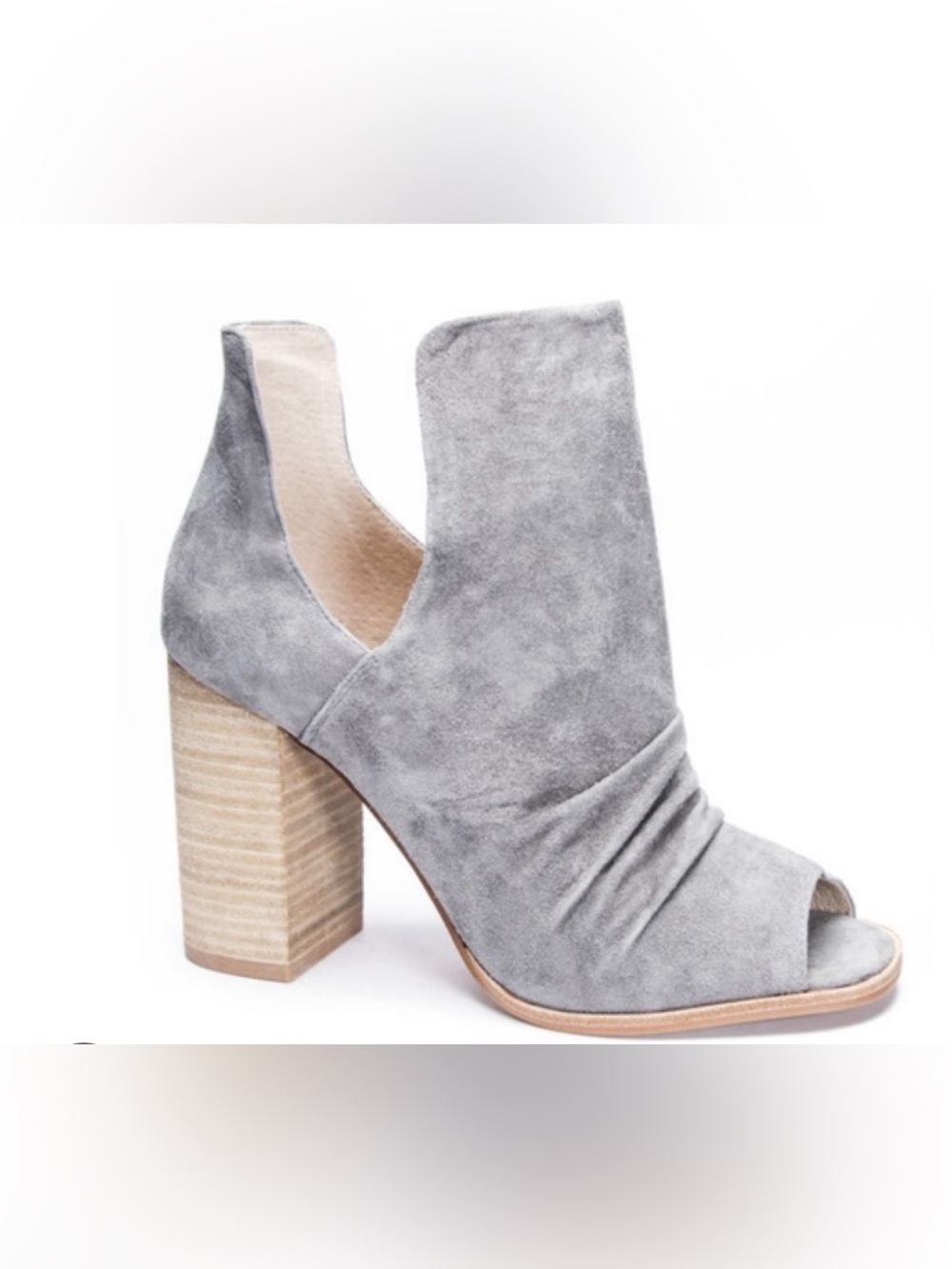 42 Gold - Leena Suede Open Toe Booties Size Blocked Heel Shoes Size 8 Grey